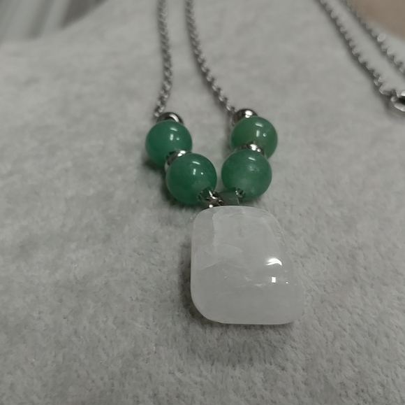 Quartz Crystal Aventurine Beaded Necklace Natural Gemstone Pendant Stainless 20" - Picture 11 of 15